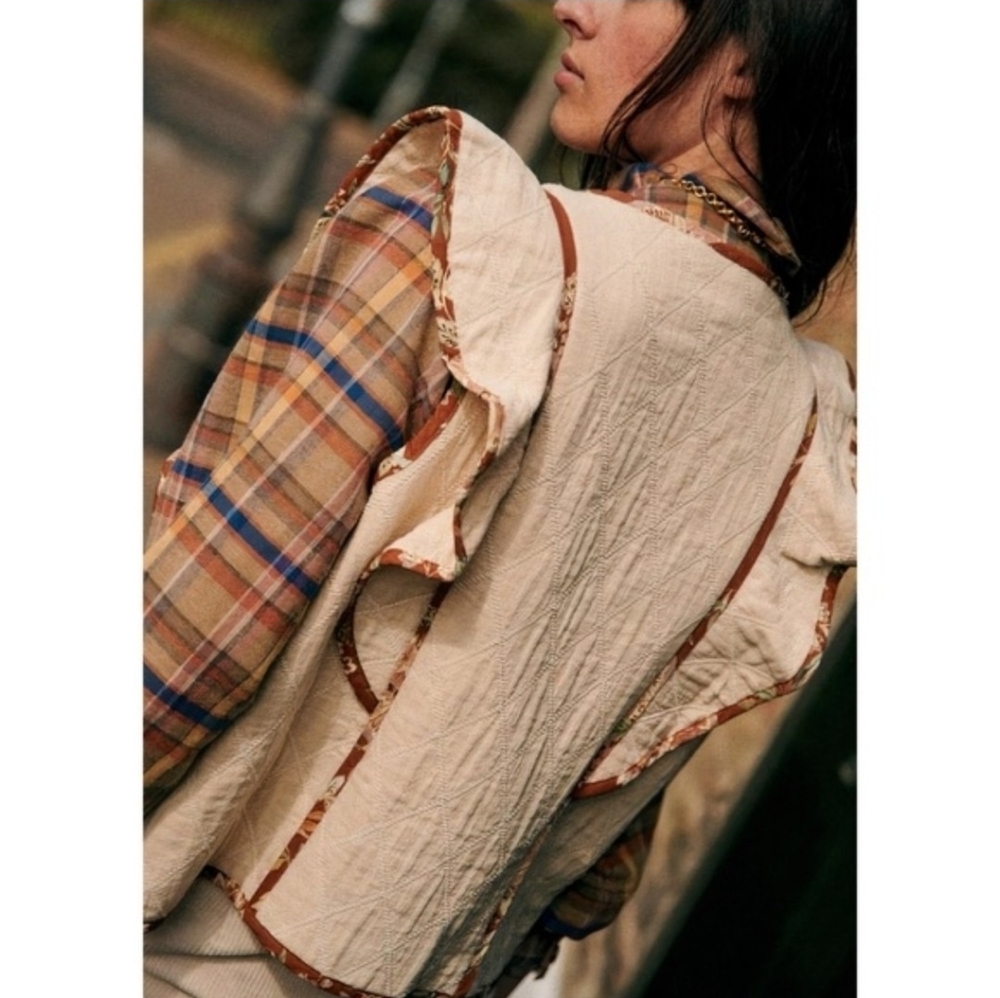 SÉZANE Kathleen Ruffle Toggle Front French Country Jacket Vest Ecru 40/8 NEW - Picture 4 of 12